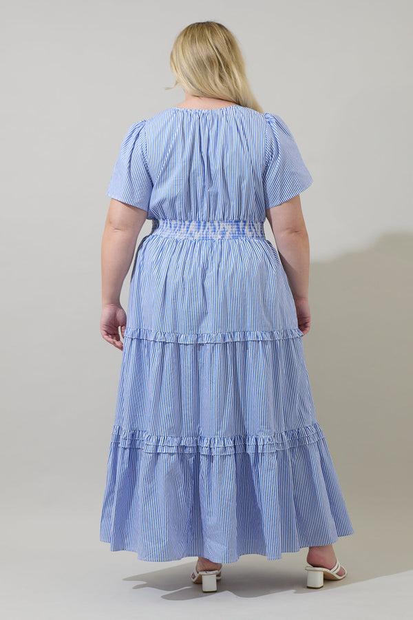 Sugarlips Sherah Striped Palmer Poplin Tiered Maxi Dress Curve
