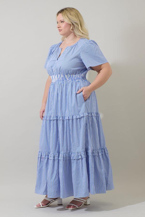 Sugarlips Sherah Striped Palmer Poplin Tiered Maxi Dress Curve