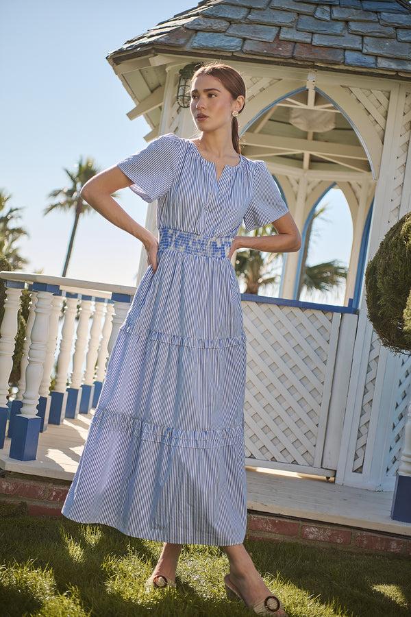 sugarlips Sherah Striped Palmer Poplin Tiered Maxi Dress