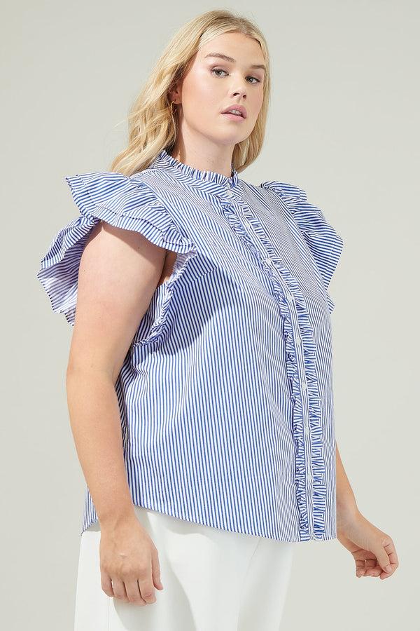 Sugarlips Sherah Striped Sleeveless Ruffle Top Curve