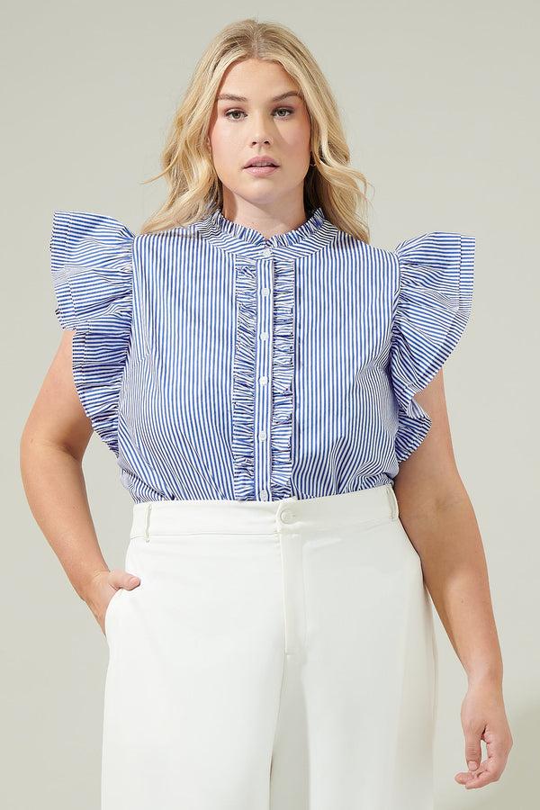 sugarlips Sherah Striped Sleeveless Ruffle Top Curve