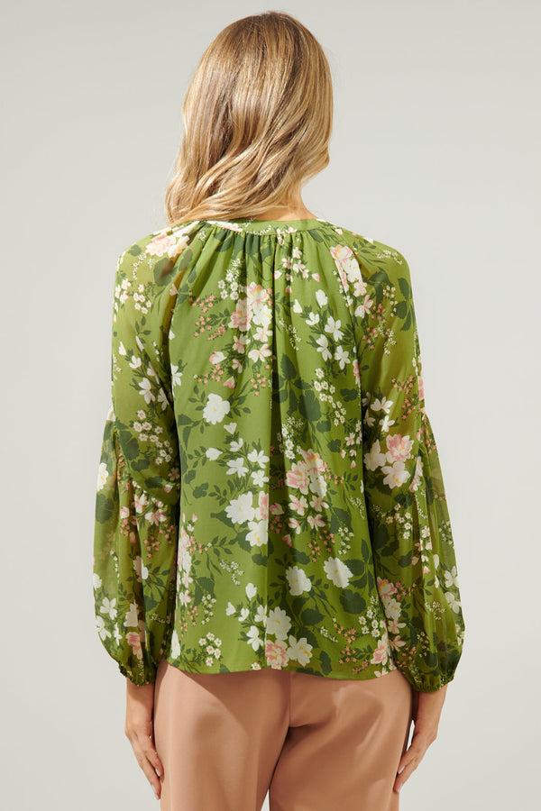 Sugarlips Shiloh Floral Johanna Split Neck Raglan Blouse
