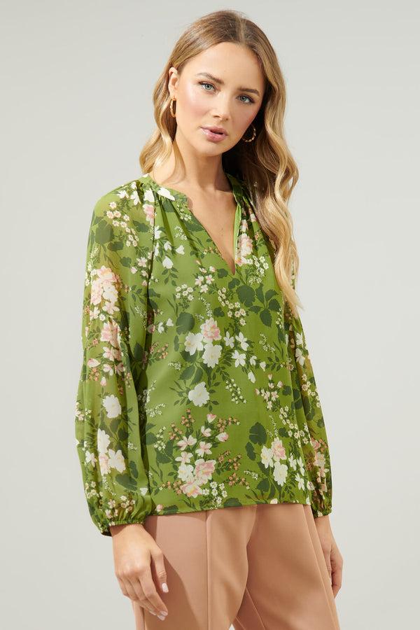 Sugarlips Shiloh Floral Johanna Split Neck Raglan Blouse