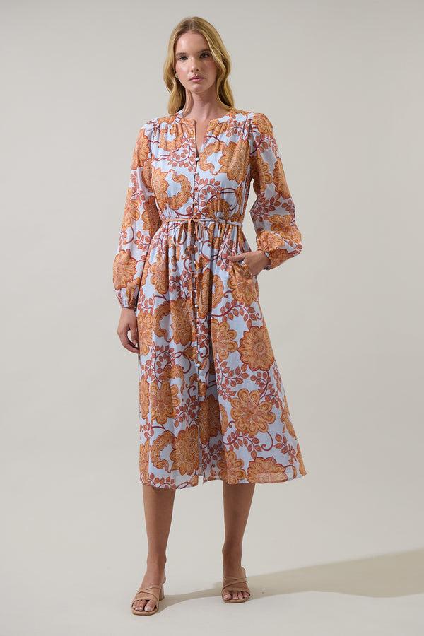 Sugarlips Siany Floral Ameni Button Down Midi Dress