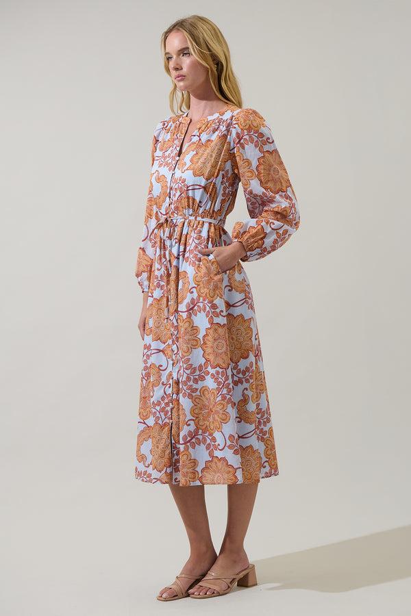 Sugarlips Siany Floral Ameni Button Down Midi Dress