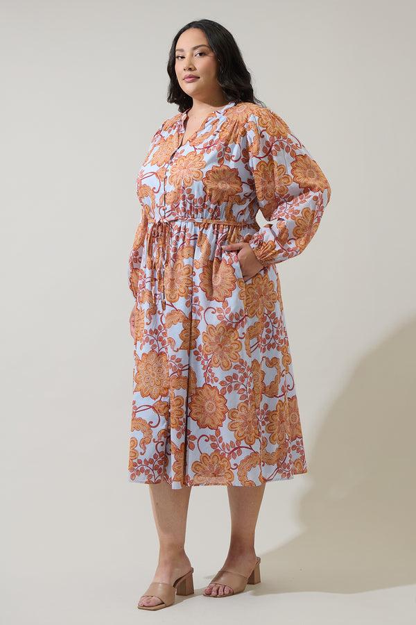 Sugarlips Siany Floral Ameni Button Down Midi Dress Curve