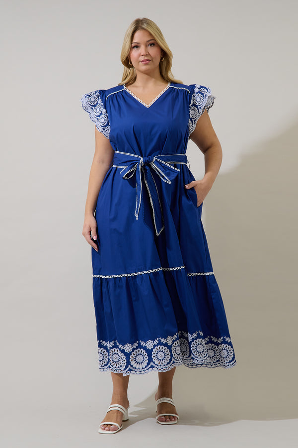 sugarlips Siera Embroidered Ruffle Maxi Dress Curve