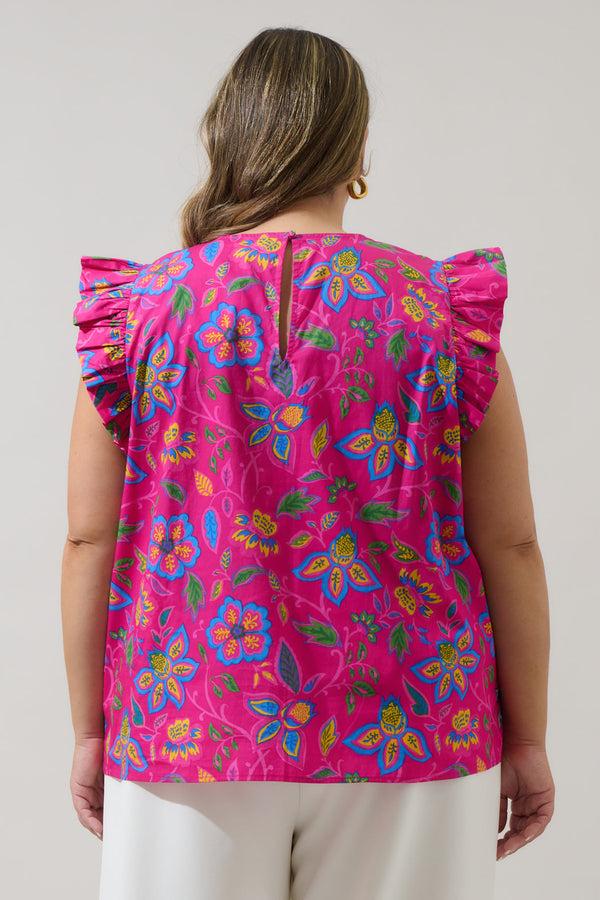 Sugarlips Signy Floral Tisha Smocked Ruffle Top Curve