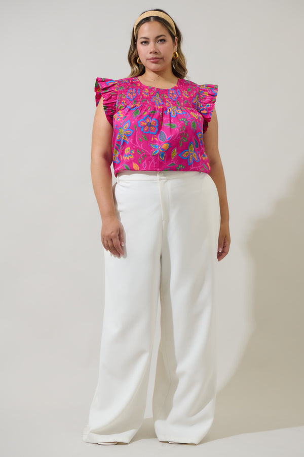 Sugarlips Signy Floral Tisha Smocked Ruffle Top Curve