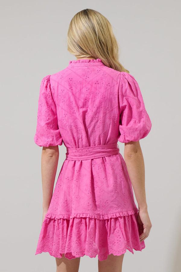 Sugarlips Sky Eyelet Sasha Split Neck Shift Mini Dress