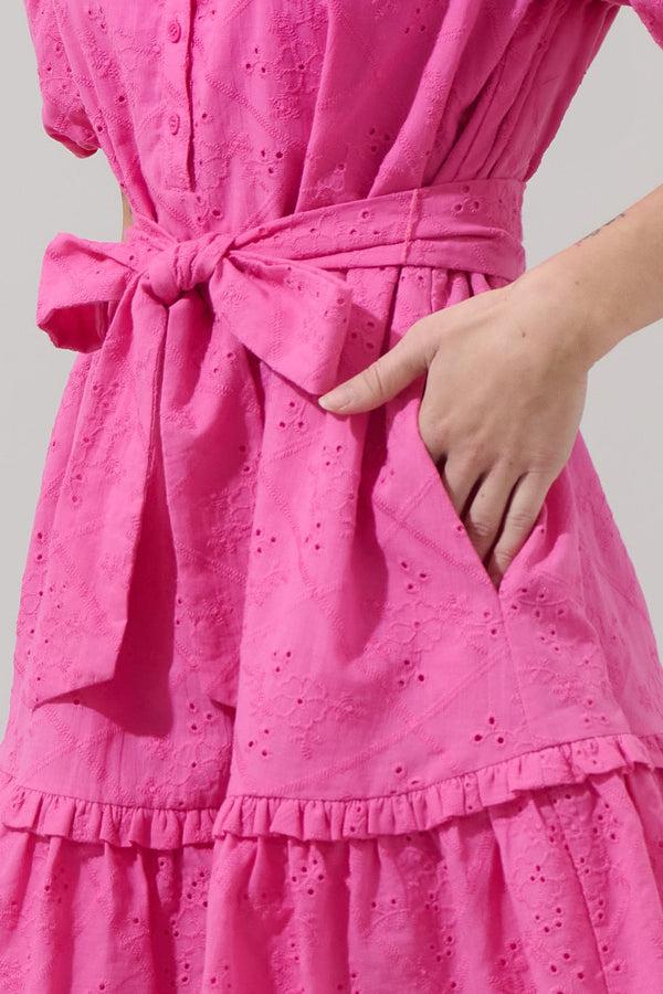 Sugarlips Sky Eyelet Sasha Split Neck Shift Mini Dress