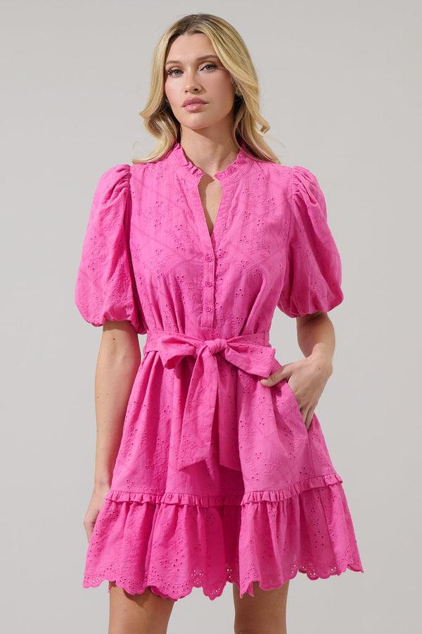 sugarlips Sky Eyelet Sasha Split Neck Shift Mini Dress