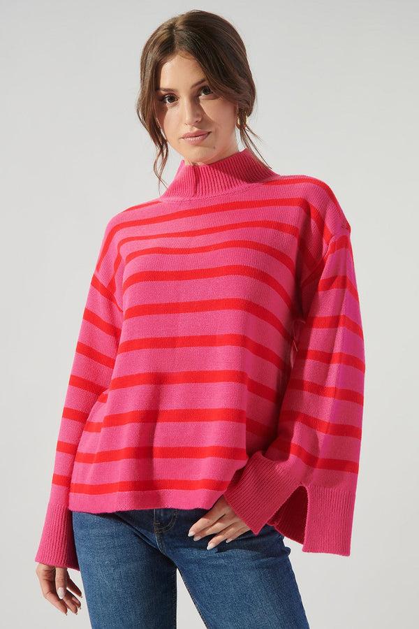 Sugarlips Slayder Striped Turtleneck Wide Sleeve Sweater