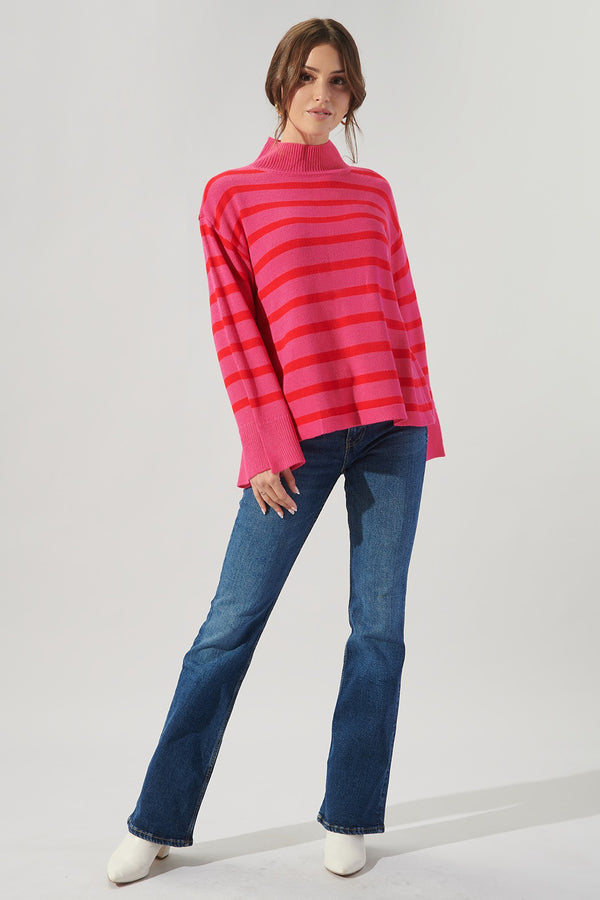 Sugarlips Slayder Striped Turtleneck Wide Sleeve Sweater