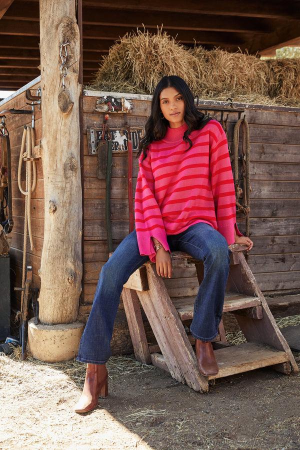 sugarlips Slayder Striped Turtleneck Wide Sleeve Sweater