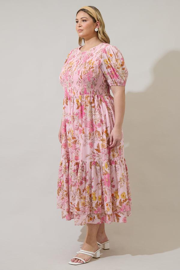 Sugarlips Solanda Floral Aruba Smocked Midi Dress Curve