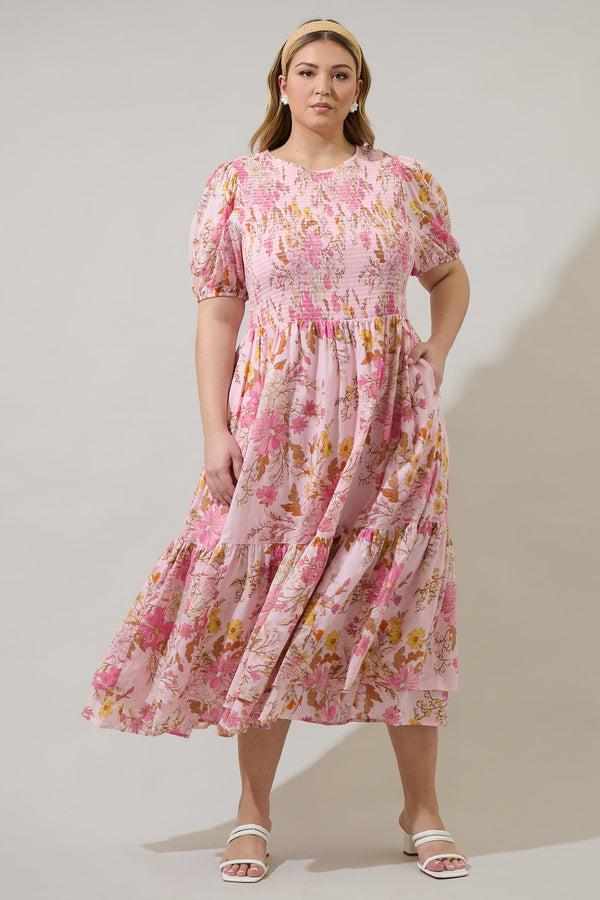 sugarlips Solanda Floral Aruba Smocked Midi Dress Curve