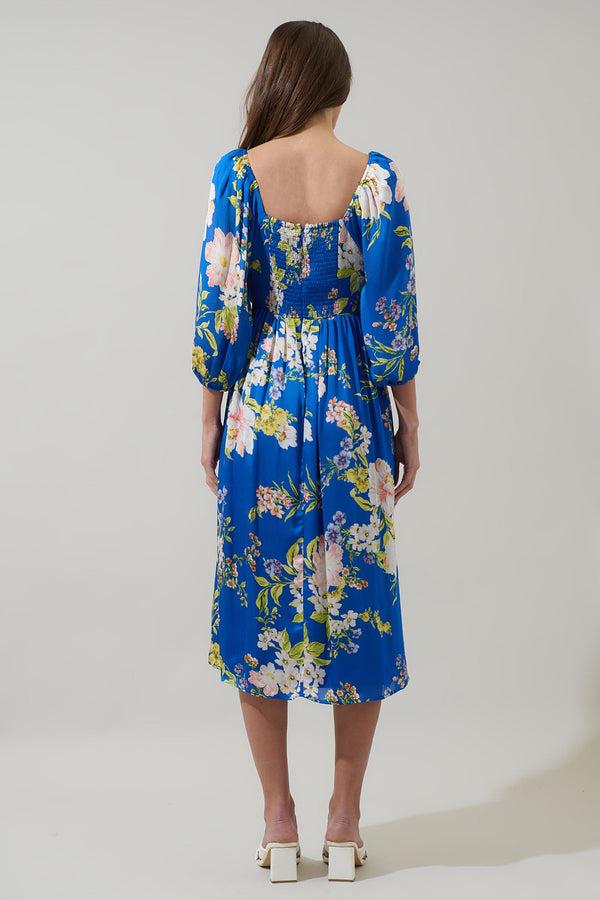 Sugarlips Solary Floral Amaretto Puff Sleeve Midi Dress