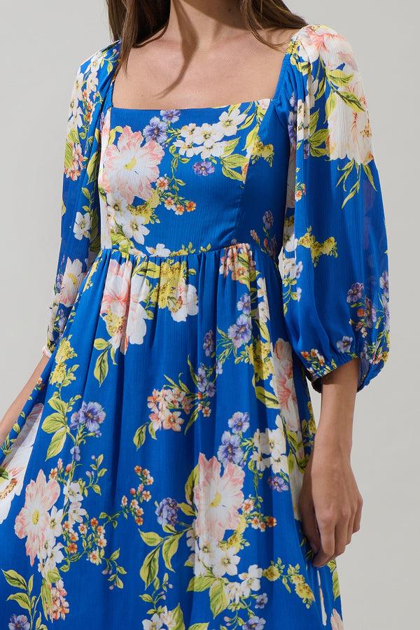 Sugarlips Solary Floral Amaretto Puff Sleeve Midi Dress