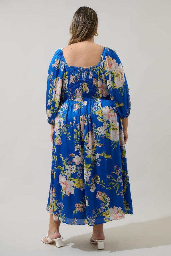 Sugarlips Solary Floral Amaretto Puff Sleeve Midi Dress Curve
