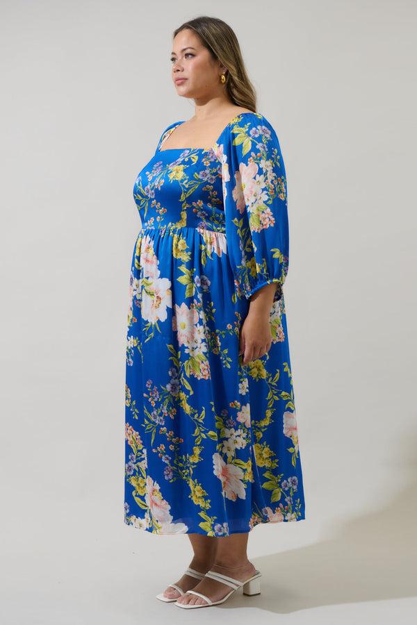 Sugarlips Solary Floral Amaretto Puff Sleeve Midi Dress Curve