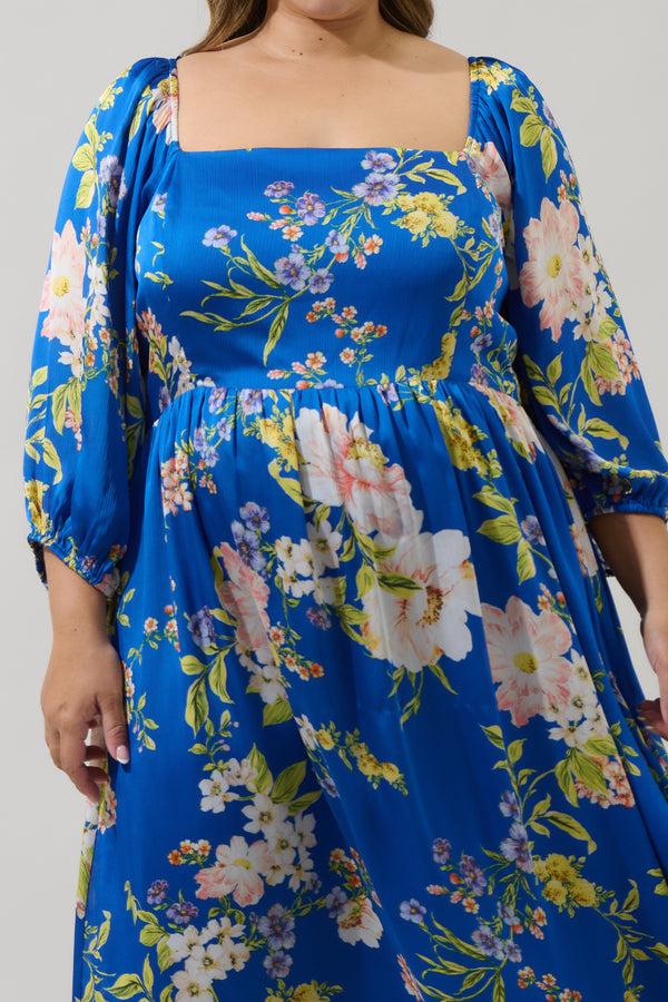 Sugarlips Solary Floral Amaretto Puff Sleeve Midi Dress Curve