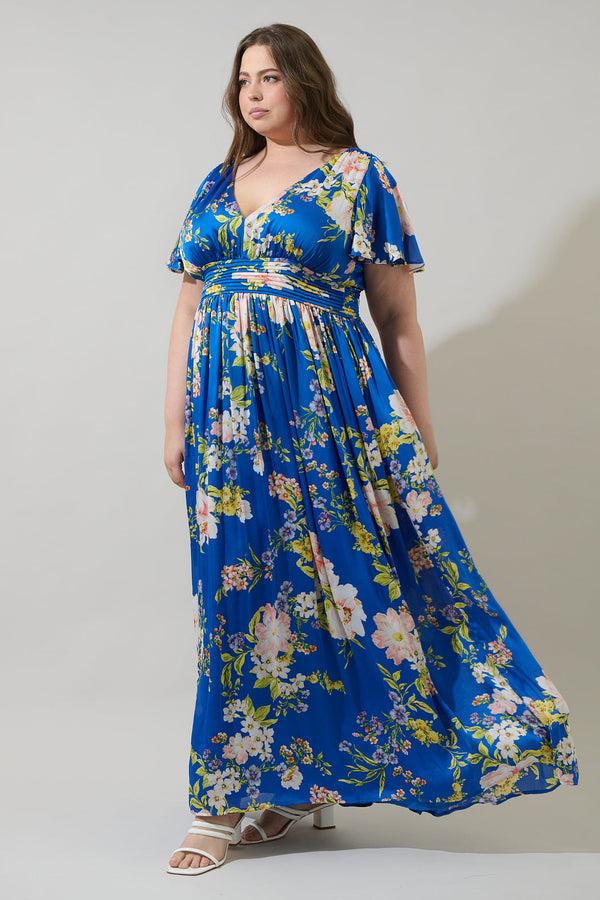Sugarlips Solary Floral Eloray Pleated Maxi Dress Curve