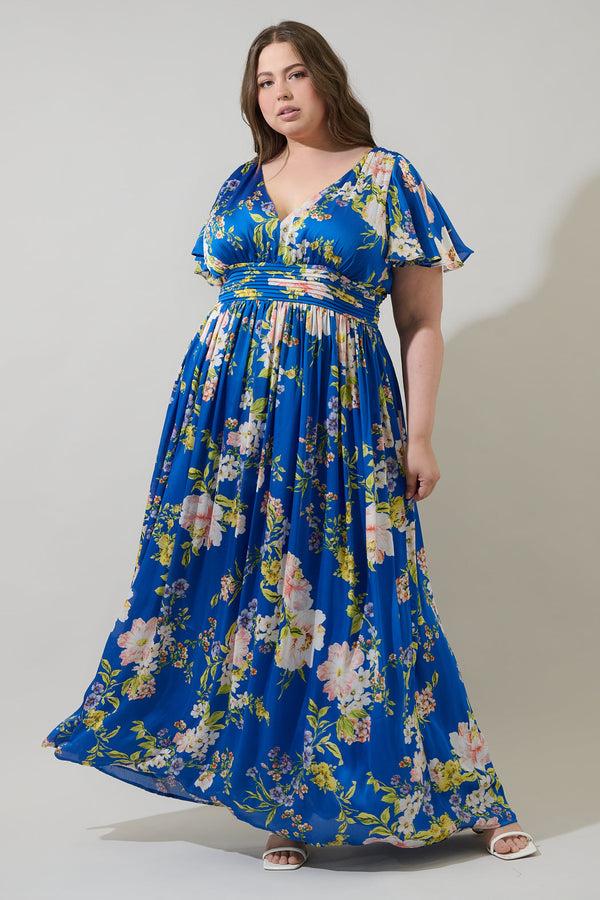 sugarlips Solary Floral Eloray Pleated Maxi Dress Curve