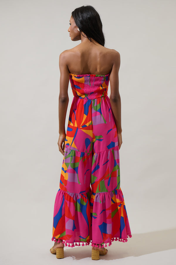 Sugarlips Soleil Abstract Eve Strapless Smocked Jumpsuit