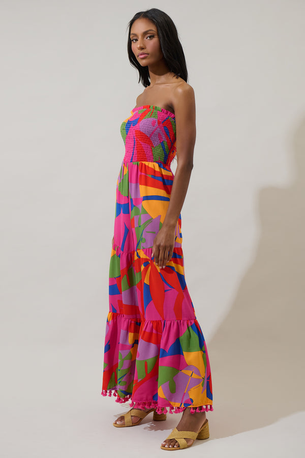 Sugarlips Soleil Abstract Eve Strapless Smocked Jumpsuit