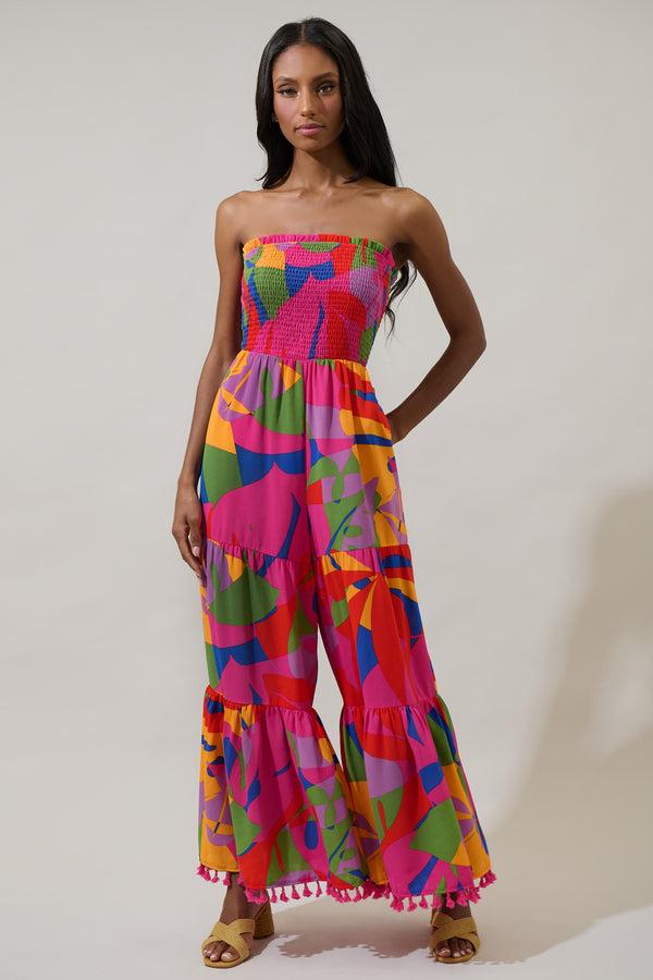 sugarlips Soleil Abstract Eve Strapless Smocked Jumpsuit