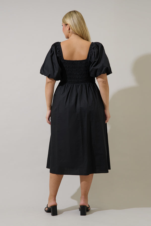 Sugarlips Sonia Bubble Sleeve Smocked Midi Dress Curve
