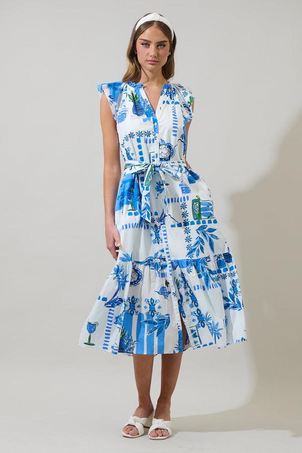 Sugarlips Sosy Postcard Charlotte Button Midi Dress