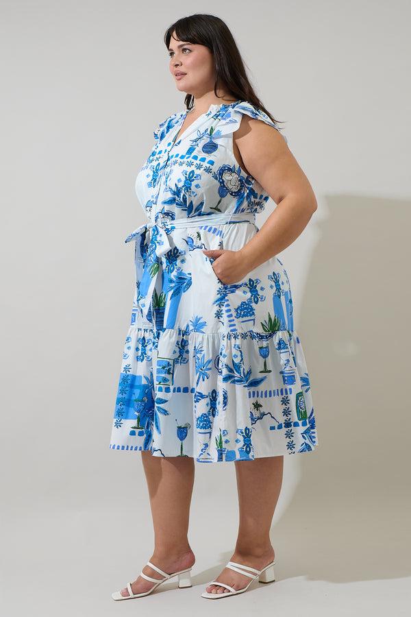 Sugarlips Sosy Postcard Charlotte Button Midi Dress Curve