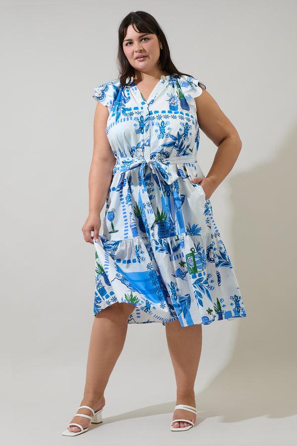 sugarlips Sosy Postcard Charlotte Button Midi Dress Curve