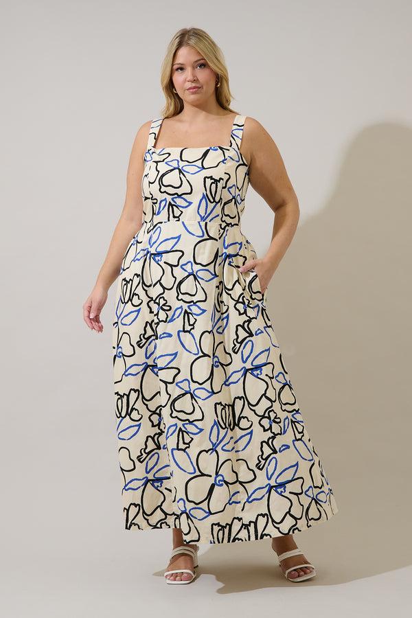 sugarlips Steff Open Back Midi Dress Tercy Floral Curve