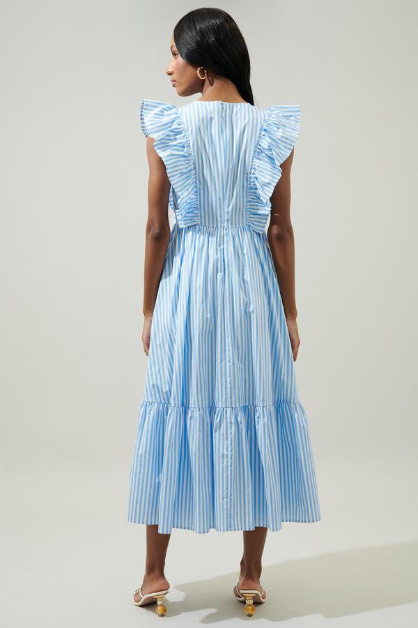 Sugarlips Striped Fairness Poplin Surplice Midi Dress