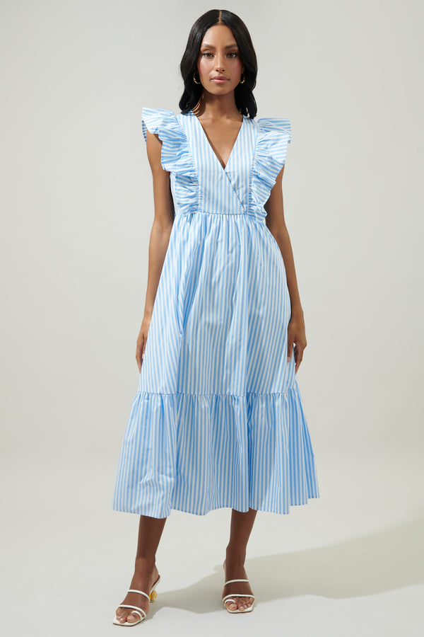 Sugarlips Striped Fairness Poplin Surplice Midi Dress