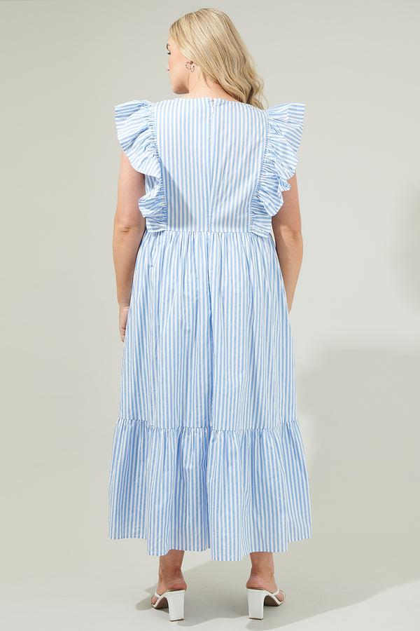 Sugarlips Striped Fairness Poplin Surplice Midi Dress Curve