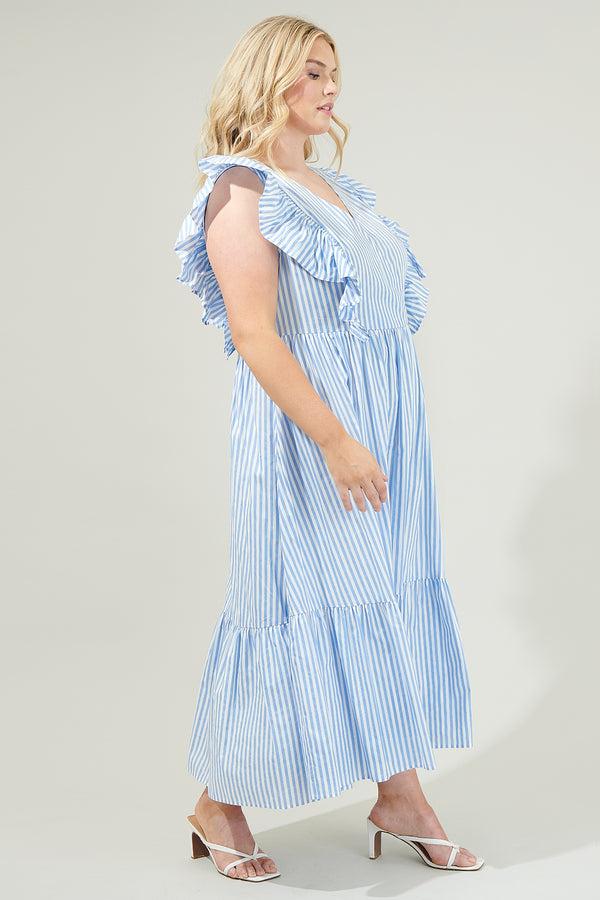 Sugarlips Striped Fairness Poplin Surplice Midi Dress Curve