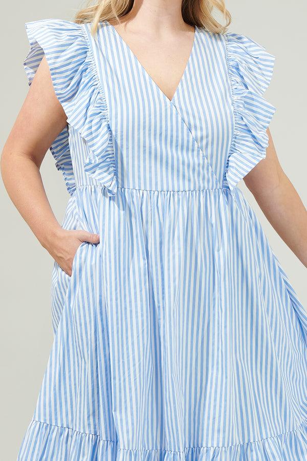 Sugarlips Striped Fairness Poplin Surplice Midi Dress Curve