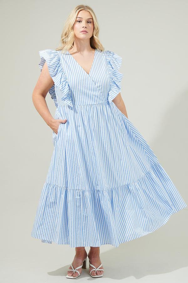 sugarlips Striped Fairness Poplin Surplice Midi Dress Curve
