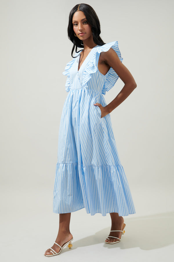 sugarlips Striped Fairness Poplin Surplice Midi Dress