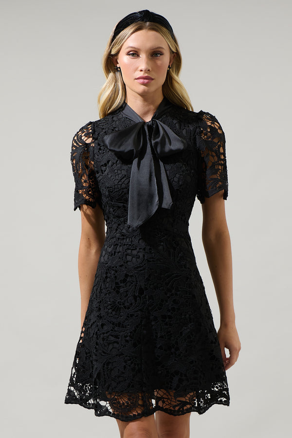 sugarlips Abilene Bow Crochet Mini Dress