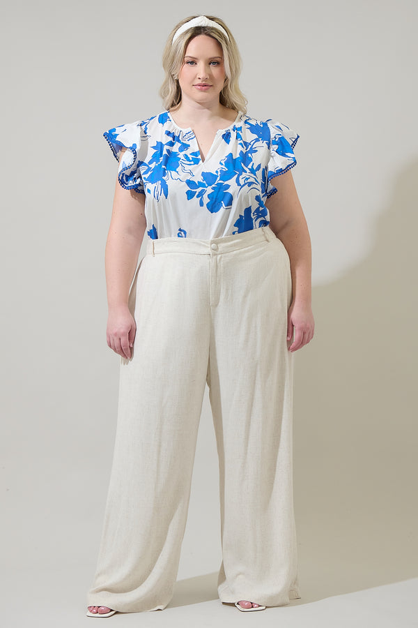 Sugarlips Aby Floral Carya Ruffle Poplin Top Curve
