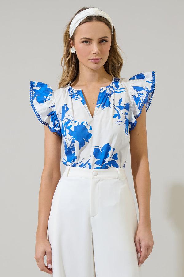 sugarlips Aby Floral Carya Ruffle Poplin Top