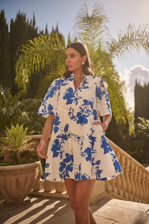 sugarlips Aby Floral Dixie Split Neck Shift Dress