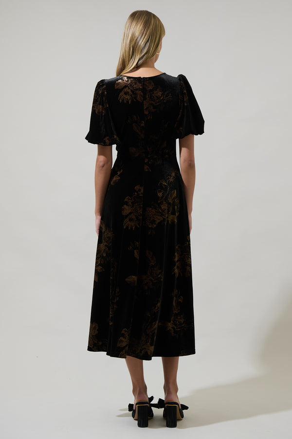 Sugarlips Ace Floral Abrina Velvet Midi Dress