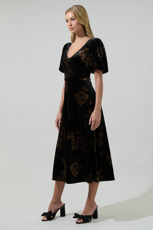 Sugarlips Ace Floral Abrina Velvet Midi Dress