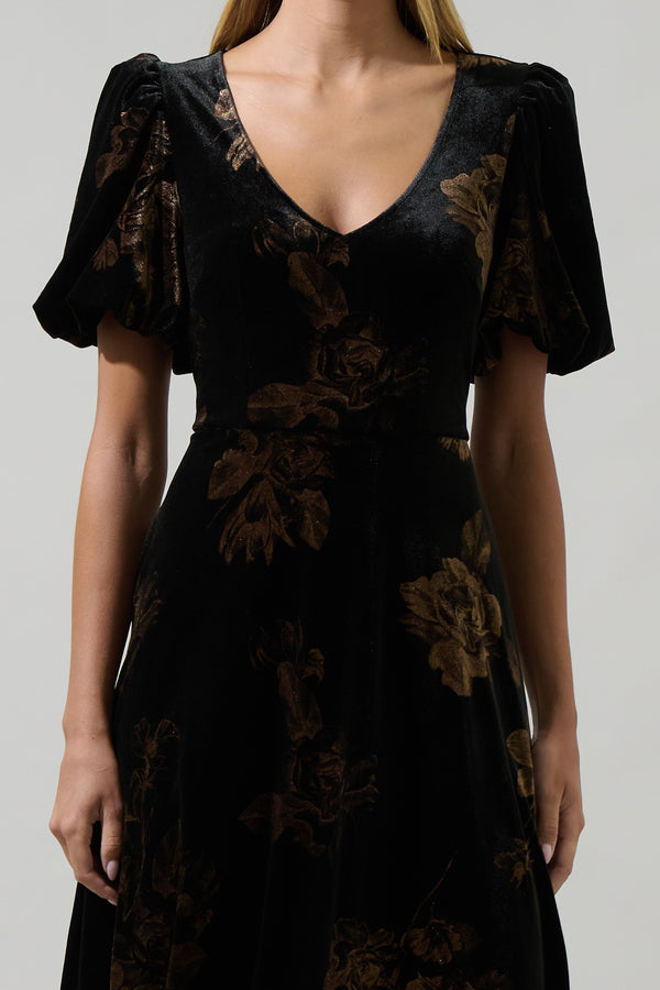 Sugarlips Ace Floral Abrina Velvet Midi Dress